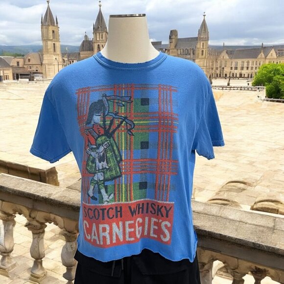 Vintage Pierce Archive Blue Graphic T Med Distressed Scottish Whisky Print Retro - Picture 1 of 8